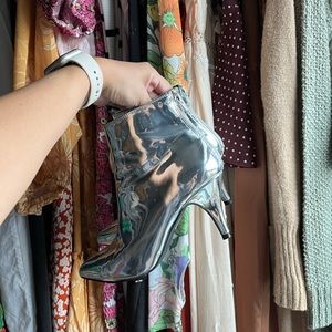 Urban Outfitters Metallic Remi Silver Kitten Heel Ankle Boot